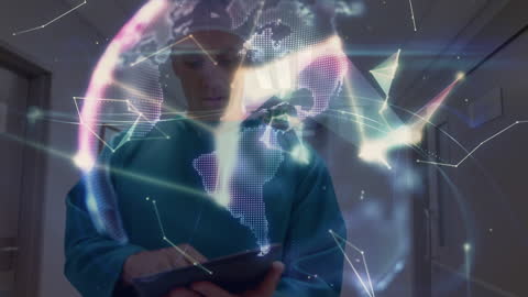 Surgeon Utilizing Technology with Digital Global Network Overlay