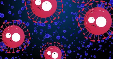 Colorful Illustration of Viruses in High Alert on Dark Background