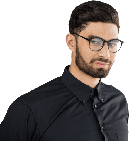 Transparent Portrait of Confident Bearded Man in Black Shirt