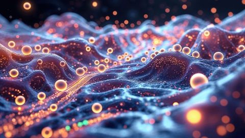 Futuristic Glowing Spheres on Textured Wavy Surface