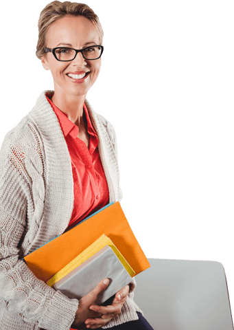 Transparent Background Smiling Woman Holding Books Professional Setting - Download Free Stock Videos Pikwizard.com