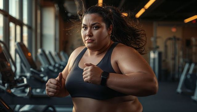 Determined woman running on treadmill in gym advancing fitness goals