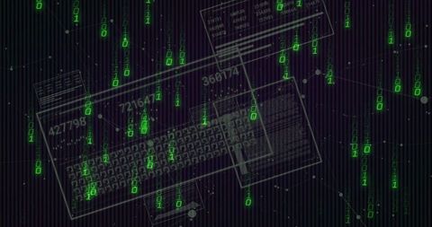 Futuristic Digital Keyboard in Cyberspace with Green Binary Code