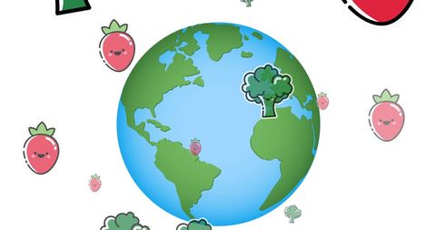 Playful Veggies & Globe Illustration for Vegan Concept