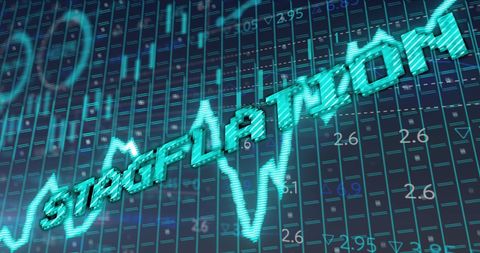 Stagflation concept over financial charts with digital interface