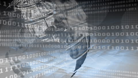Digital Binary Code Surrounding Money Globe