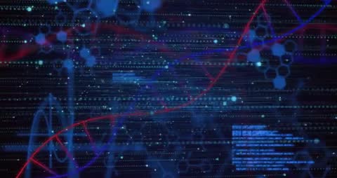 Futuristic DNA Helix with Digital Particle Effects