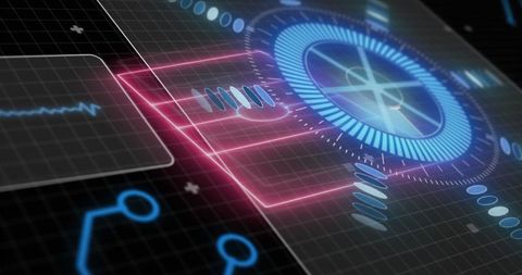 Futuristic Holographic Interface with Blue and Pink Digital Elements