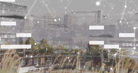 Digital Interface with Plexus Networks Over Urban Skyline