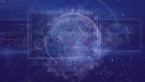 Futuristic Digital Globe with Data Arrows on Blue Background