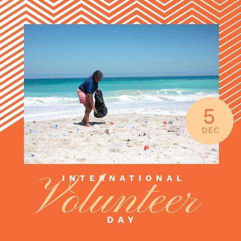 Senior Woman Picking Litter on Beach for International Volunteer Day - Download Free Stock Templates Pikwizard.com