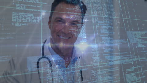 Doctor Analyzing Digital Data Interface in Medical Technology