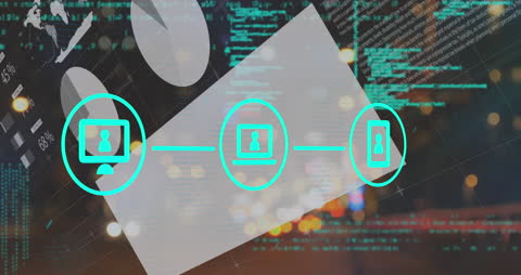 Digital Networking Technology Overlay in Night City Traffic Scene
