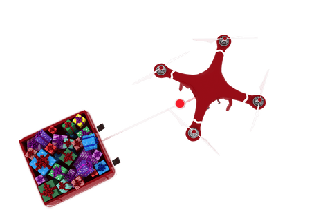 Drone Delivering Christmas Sledge Full of Gifts Transparent Background