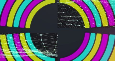 Abstract Data Processing with Neon Shapes on Dark Background