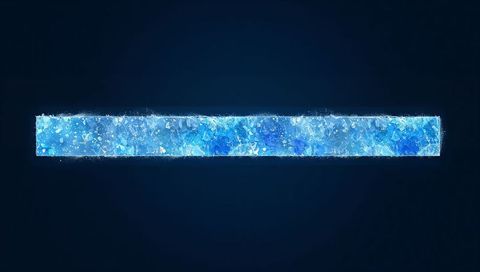 Glowing crystalline ice ribbon emitting frosty shards and neon blue glow on dark gradient