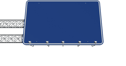 Transparent blue blank motorway highway sign with spotlights