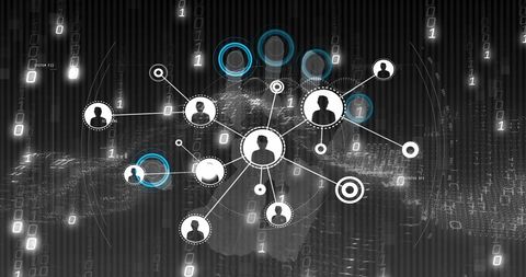 Digital network technology with binary code background