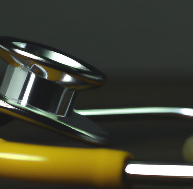 Image of close up with detail of yellow stethoscope on grey background - Download Free Stock Photos Pikwizard.com
