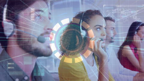 Futuristic Call Center with Diverse Team and Digital Interface