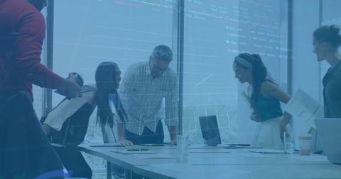 Diverse team collaborating on financial data strategy
