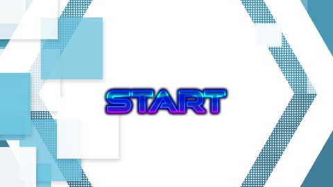 Retro Video Game Start Screen with Blue Geometric Design