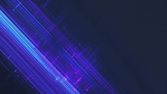 Diagonal neon light streaks in blue and purple showing futuristic digital grid motion