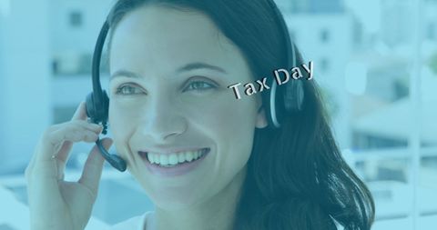 Happy Customer Service Woman Wearing Headset on Tax Day - Download Free Stock Images Pikwizard.com