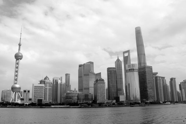 Shanghai City Skyline with Iconic Oriental Pearl Tower in Black and White - Download Free Stock Photos Pikwizard.com