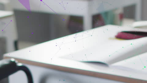 Animated Geometric Shapes Over Empty Classroom Setting