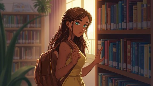 Young woman exploring library aisle for literature