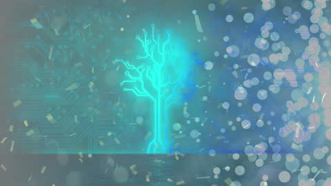 Futuristic Neon Technology Tree with Circuit Board Background