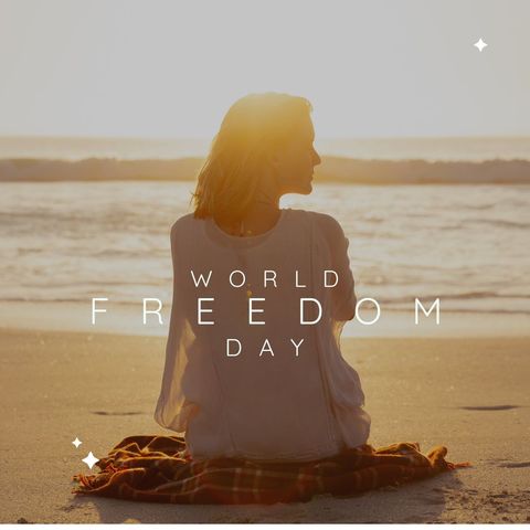 serene woman enjoying sunset on world freedom day at beach - Download Free Stock Templates Pikwizard.com
