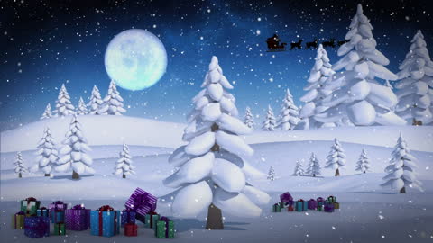 Santa's Sleigh in Moonlit Winter Wonderland