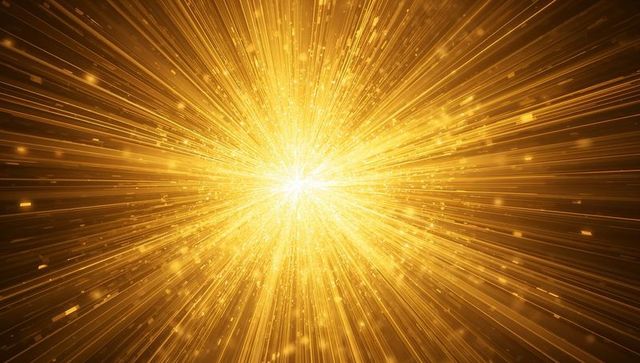 Golden starburst radiating light rays and sparkling particles for luxury backgrounds