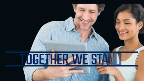 Smiling Couple Using Digital Tablet on Black Background