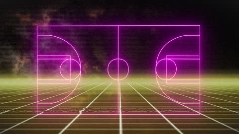 Futuristic Neon Sports Field Over Virtual Grid