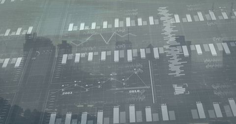 Abstract Financial Graphs Overlaid on Modern Cityscape