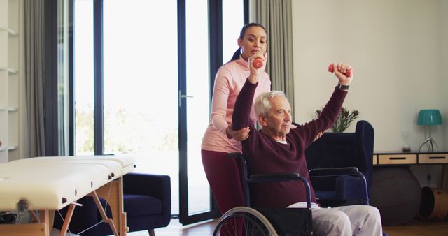 Physical Therapist Assisting Senior Man with Exercises at Home - Download Free Stock Images Pikwizard.com