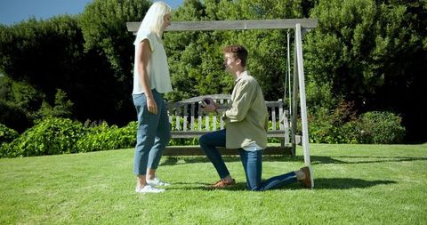 Romantic Garden Proposal by Wooden Swing