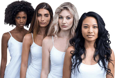 Diverse women in line wearing white tops on transparent background