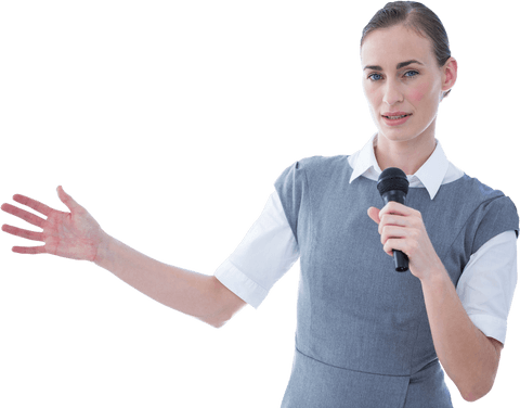 confident businesswoman speaking with microphone on transparent background - Download Free Stock Videos Pikwizard.com