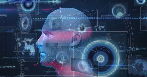 Futuristic Interface with Human Head Model and Data Processing - Download Free Stock Images Pikwizard.com