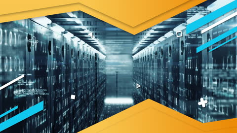 Futuristic Data Server Room Animation with Digital Graphics