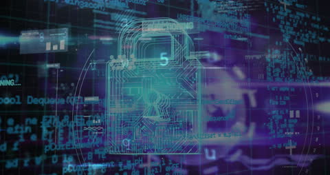 Cybersecurity Concept with Digital Lock in Data Stream