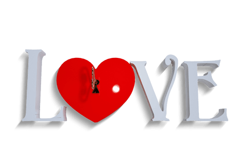 Transparent Love Text with Red Heart and Key Graphic