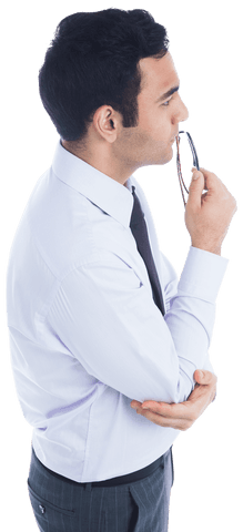 Thoughtful Businessman Holding Glasses, Transparent Background - Download Free Stock Videos Pikwizard.com