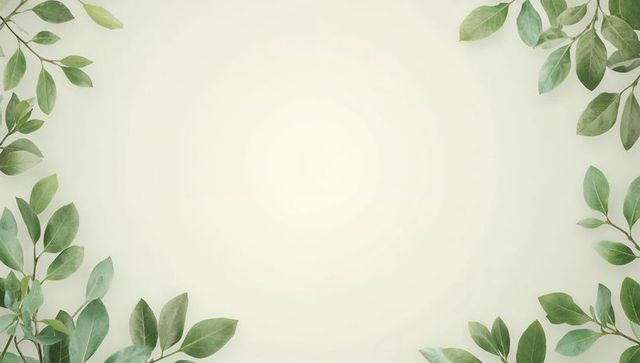Minimal botanical border with eucalyptus leaves framing pale cream center for stationery