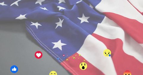 American flag with social media reaction icons