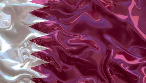 Qatar flag rippling satin texture maroon white serrated pattern luxury fabric